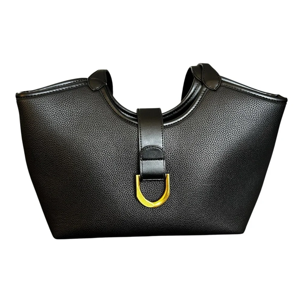Miztique Black Vegan Leather Shoulder Bag Gold Hardware Tote Bag